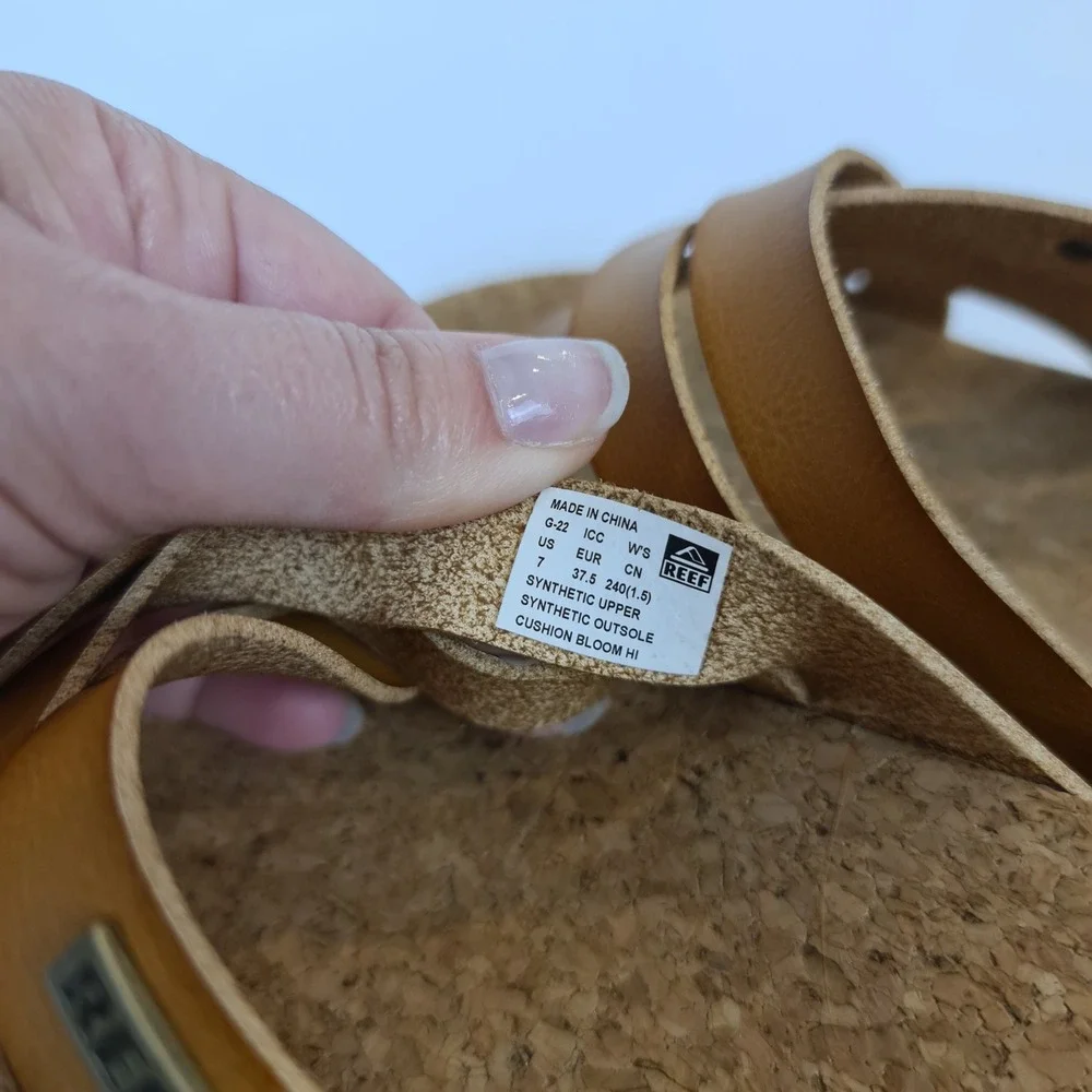 Reef Cushion Bloom Hi Womens Tan Platform Slide Sandals Size 7 Chunky Cork